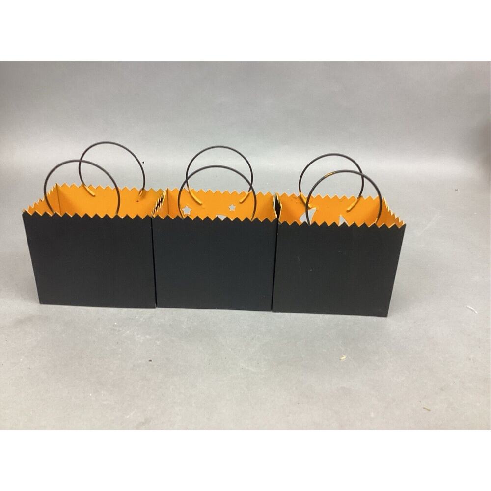 Set Of 6 Halloween Luminaries Lanterns & 3 Orange Candle Holders - Picture 10 of 11